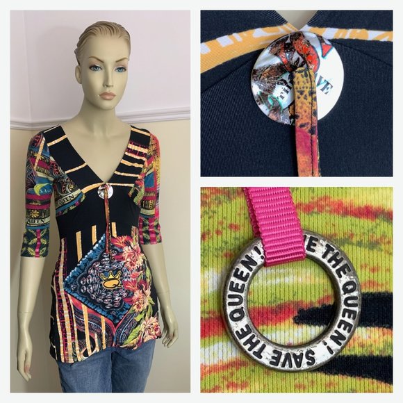 Save the Queen made in Italy Beautiful multicolor Poly Spandex Tunic Top S - Picture 1 of 16